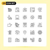 Mobile Interface Line Set of 25 Pictograms of garbage burn package server database Editable Vector Design Elements