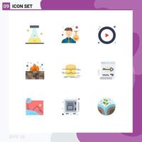 Set of 9 Modern UI Icons Symbols Signs for infographics data play database internet Editable Vector Design Elements