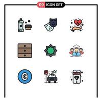 Set of 9 Modern UI Icons Symbols Signs for decoration wardrobe care home appliances furniture Editable Vector Design Elements