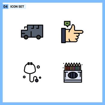 Pack of 4 Modern Filledline Flat Colors Signs and Symbols for Web Print Media such as bus stethoscope vehicles thumbs up color Editable Vector Design Elements