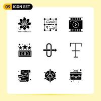 Pack of 9 creative Solid Glyphs of gateway game design fun video design Editable Vector Design Elements