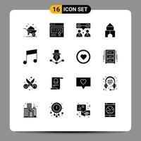 Solid Glyph Pack of 16 Universal Symbols of music toy page constructor team work Editable Vector Design Elements