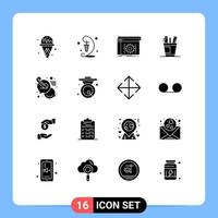 16 Universal Solid Glyphs Set for Web and Mobile Applications supplies office api desk software Editable Vector Design Elements