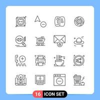 16 Line Black Icon Pack Outline Symbols for Mobile Apps isolated on white background. 16 Icons Set. vector