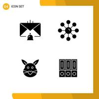 Group of 4 Solid Glyphs Signs and Symbols for bell skin protection email skin bunny Editable Vector Design Elements