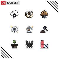 Set of 9 Modern UI Icons Symbols Signs for power energy consumption give labour gear Editable Vector Design Elements