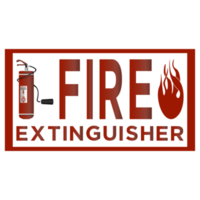 Fire extinguisher sign Sticker in realistic style. Colorful PNG illustration.