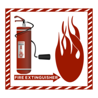 Fire extinguisher Sign board in realistic style. Colorful PNG illustration.