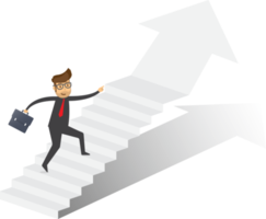 Businessman running up stairway to the top png