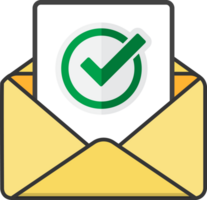 E-Mail mit Dokument und rundem grünem Häkchen-Symbol. erfolgreiche Verifikationskonzepte. E-Mail-Symbol png