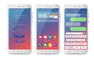 nuevo estilo moderno de teléfono inteligente móvil realista. teléfono inteligente con iconos de interfaz de usuario. diseño de inicio de sesión de interfaz y aplicación de mensajería sms. png