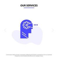 Our Services Cognitive Process Mind Head Solid Glyph Icon Web card Template vector