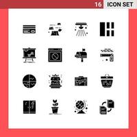 Set of 16 Vector Solid Glyphs on Grid for business interface environment image fire Editable Vector Design Elements