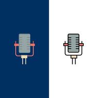 Microphone Multimedia Record Song  Icons Flat and Line Filled Icon Set Vector Blue Background
