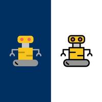 exoesqueleto robot espacio iconos planos y llenos de línea conjunto de iconos vector fondo azul