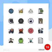 16 Flat Color Filled Line concept for Websites Mobile and Apps moon crescent love smartphone shop Editable Creative Vector Design Elements