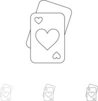 Card Love Heart Wedding Bold and thin black line icon set vector