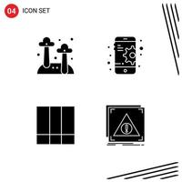 Mobile Interface Solid Glyph Set of 4 Pictograms of food layout nature mobile error Editable Vector Design Elements