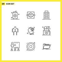 Group of 9 Modern Outlines Set for head motion battery human bones Editable Vector Design Elements