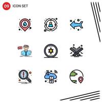 Pack of 9 Modern Filledline Flat Colors Signs and Symbols for Web Print Media such as circle teacher strategic scientist professor Editable Vector Design Elements