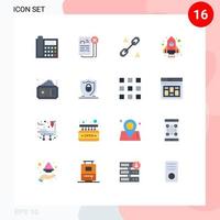 16 Universal Flat Color Signs Symbols of pass startup job spaceship seo Editable Pack of Creative Vector Design Elements