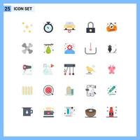 Group of 25 Modern Flat Colors Set for open password stopwatch lock plus Editable Vector Design Elements