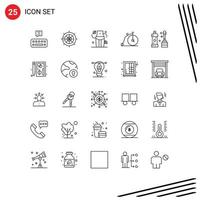 User Interface Pack of 25 Basic Lines of cleaner vehicle diet transportation bike Editable Vector Design Elements