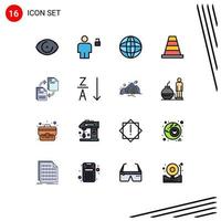 Set of 16 Modern UI Icons Symbols Signs for file sharing unlocked tool cone Editable Creative Vector Design Elements