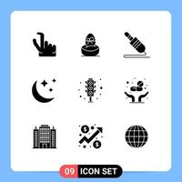 Universal Icon Symbols Group of 9 Modern Solid Glyphs of traffic lights signal audio cable night crescent Editable Vector Design Elements