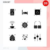 Modern Set of 9 Solid Glyphs and symbols such as worldwide global infrastructure direction space science Editable Vector Design Elements