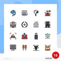 Modern Set of 16 Flat Color Filled Lines Pictograph of internet salesman find sales agent Editable Creative Vector Design Elements