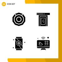 4 Icon Set. Solid Style Icon Pack. Glyph Symbols isolated on White Backgound for Responsive Website Designing. vector