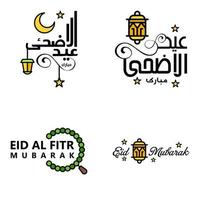 paquete vectorial de letras manuscritas de eid mubarak de 4 caligrafías con estrellas aisladas en fondo blanco para su diseño vector