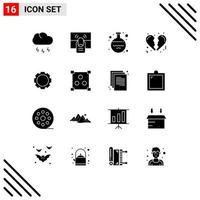 Pack of 16 creative Solid Glyphs of setting love touch heart volumetric Editable Vector Design Elements