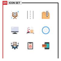 Set of 9 Vector Flat Colors on Grid for pc device archive monitor file Editable Vector Design Elements