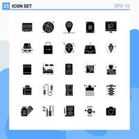 Mobile Interface Solid Glyph Set of 25 Pictograms of marketing ad geo printing development Editable Vector Design Elements