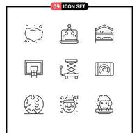 Stock Vector Icon Pack of 9 Line Signs and Symbols for car pole bed court basket Editable Vector Design Elements