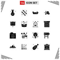 16 User Interface Solid Glyph Pack of modern Signs and Symbols of presentation chart boat transport lifting Editable Vector Design Elements