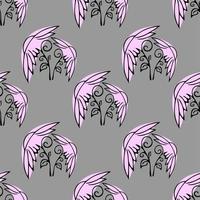 symmetrical seamless floral pattern, black graphic drawing on a gray background, texture, design photo