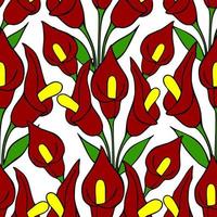 symmetrical seamless pattern of red flowers on a white background, texture, design photo