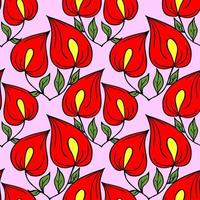 seamless symmetrical graphic pattern of red flowers on a pink background, texter, design photo