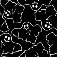 seamless contour pattern of graphic flying white ghosts on a black background, texture, design photo