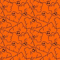 seamless contour pattern of graphic flying black ghosts on orange background, texture, design photo