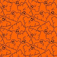 seamless contour pattern of graphic flying black ghosts on orange background, texture, design photo