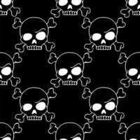 seamless contour graphic pattern of white skulls on a black background, texture, design photo
