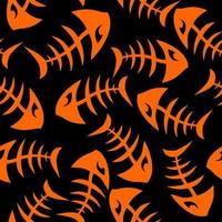 patrón transparente brillante de esqueletos de peces gráficos naranjas sobre un fondo negro, textura, diseño foto