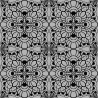 seamless graphic pattern, floral black ornament tile on gray background, texture, design photo