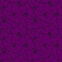 seamless contour pattern of graphic flying black ghosts on purple background, texture, design photo