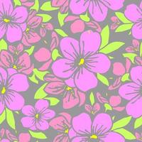 symmetrical seamless pattern of pink flowers on a gray background, texture, design photo