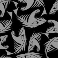 bright seamless pattern of gray graphic fish skeletons on a black background, texture, design photo